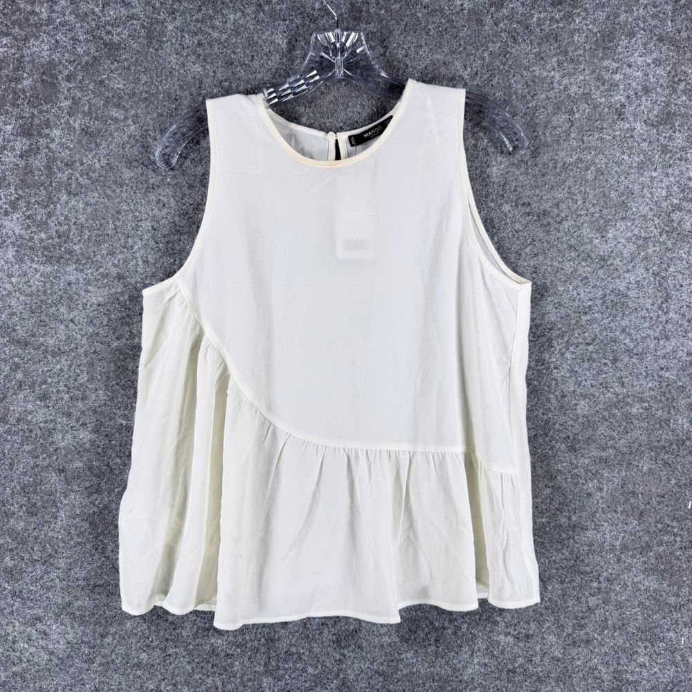 Mango Women Size 6White Asymmetric Peplum Sleeveless Blouse NWT Flaw